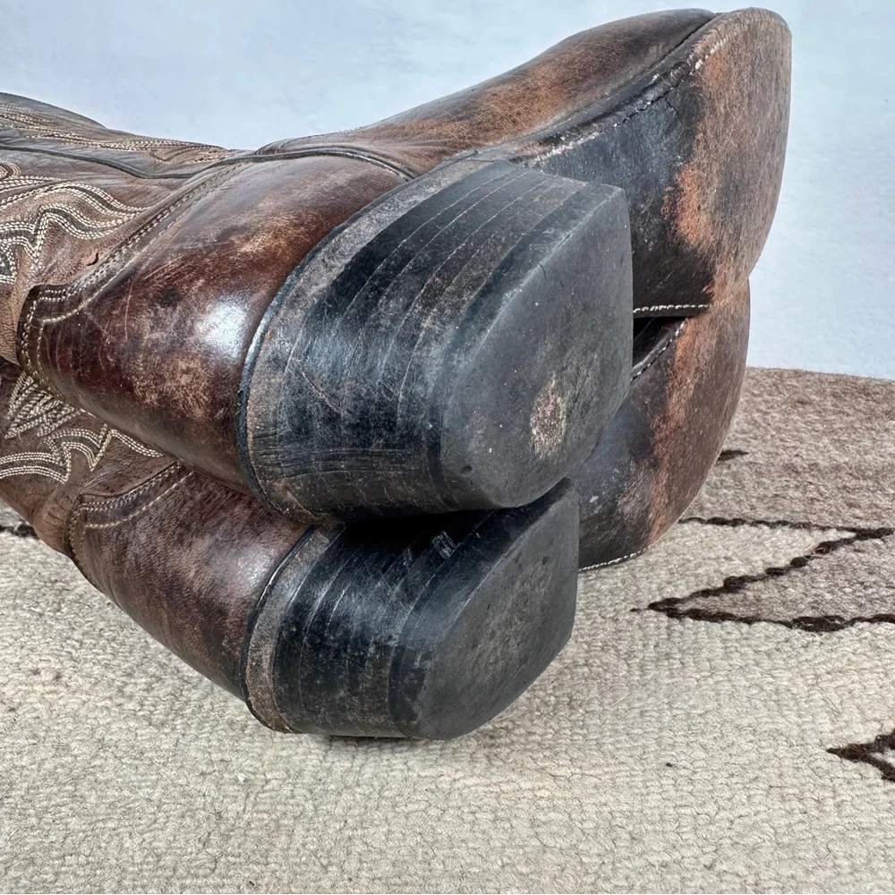 Lucchese Savannah dark Brown Western Boots cowboy cowgirl pointed toe leather - Picture 5 of 14